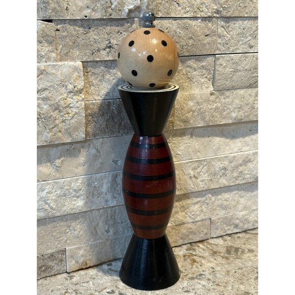ROBERT WILHELM  Pepper Grinder Aero Black Stripe Dot Wood Signed 2019 Raw Design - Picture 1 of 7